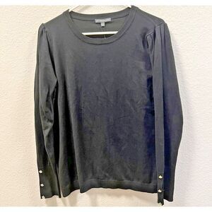 Adrianna Papell Black  Crew Neck Pleated Puff Sleeve Sweater Button Sleeve Sz XL